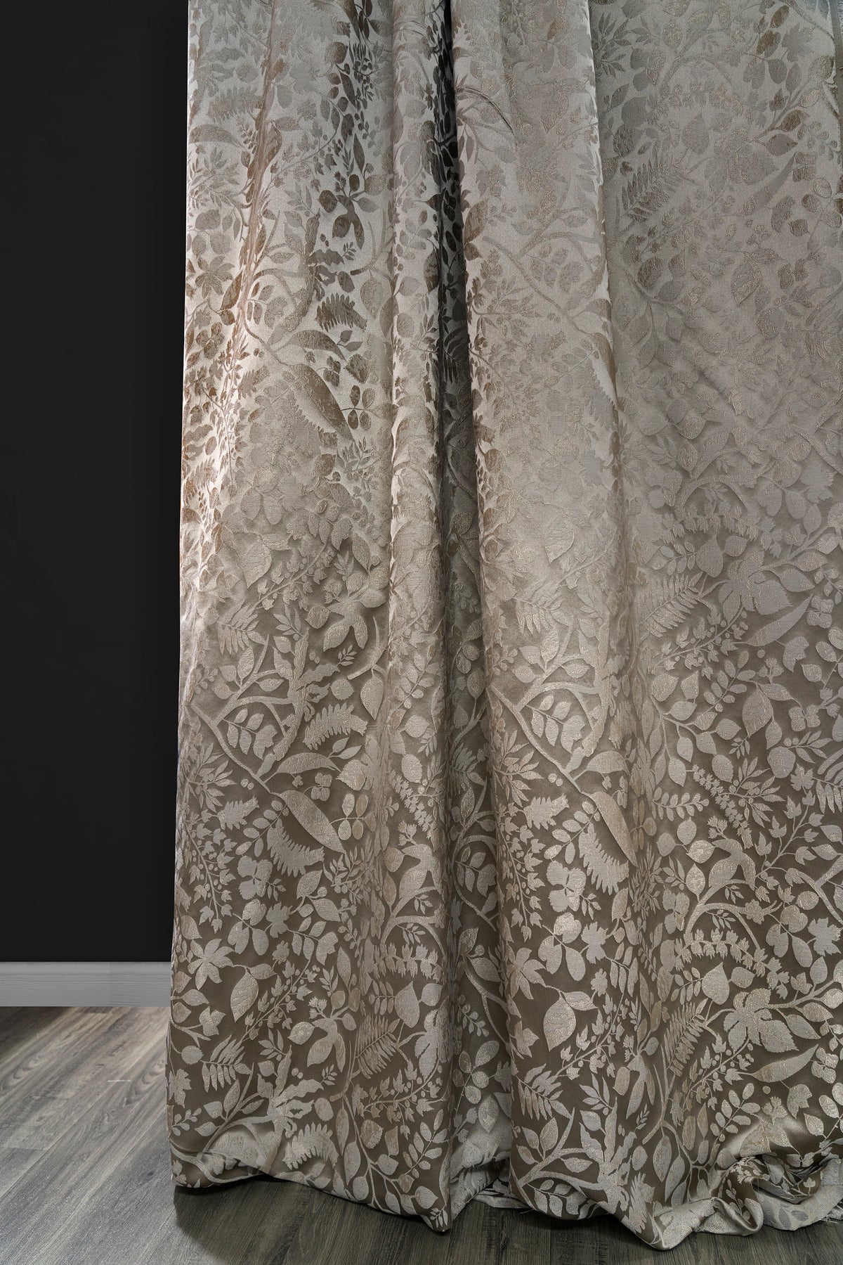 A Pair of Champagne  Luxury Embroidered Botanical Floral Jacquard Curtains Draperies-Bedroom/Curtains for living room-Custom Curtains Panels