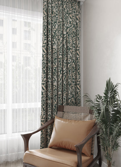 A Pair of Champagne  Luxury Embroidered Botanical Floral Jacquard Curtains Draperies-Bedroom/Curtains for living room-Custom Curtains Panels