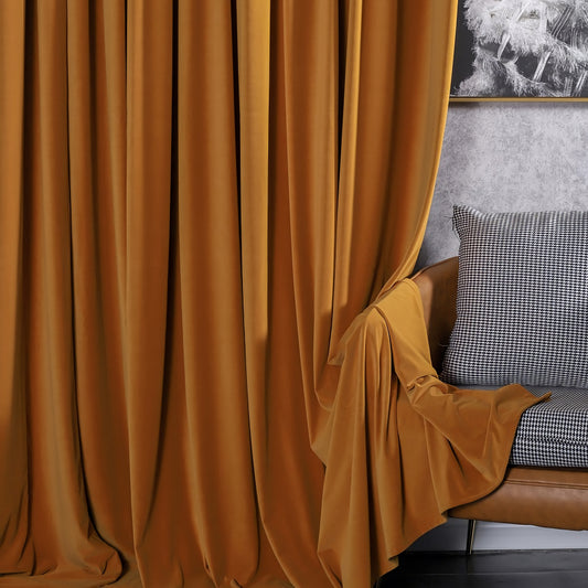 A pair of Heavy/Orange Velvet Curtains, Bedroom/ Living Room Velvet Curtains, Grommet or hook/ring hanging, Customizable extra long curtains