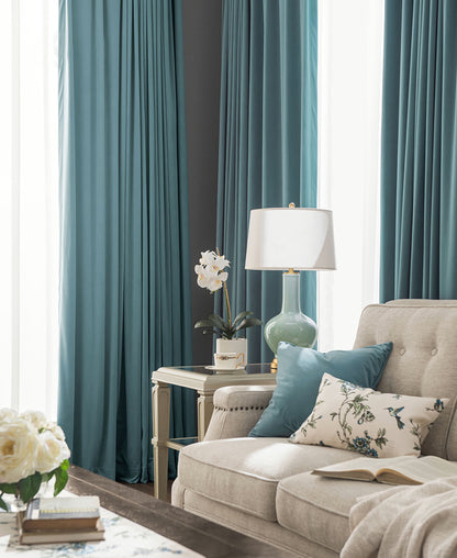 A Pair of Blue Gray Velvet Curtains, Bedroom Velvet Curtains, Living Room Pepper Light Blue Velvet Curtains, Grommet pleated Custom Curtains