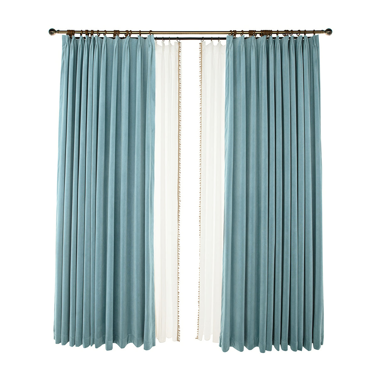 A Pair of Blue Gray Velvet Curtains, Bedroom Velvet Curtains, Living Room Pepper Light Blue Velvet Curtains, Grommet pleated Custom Curtains