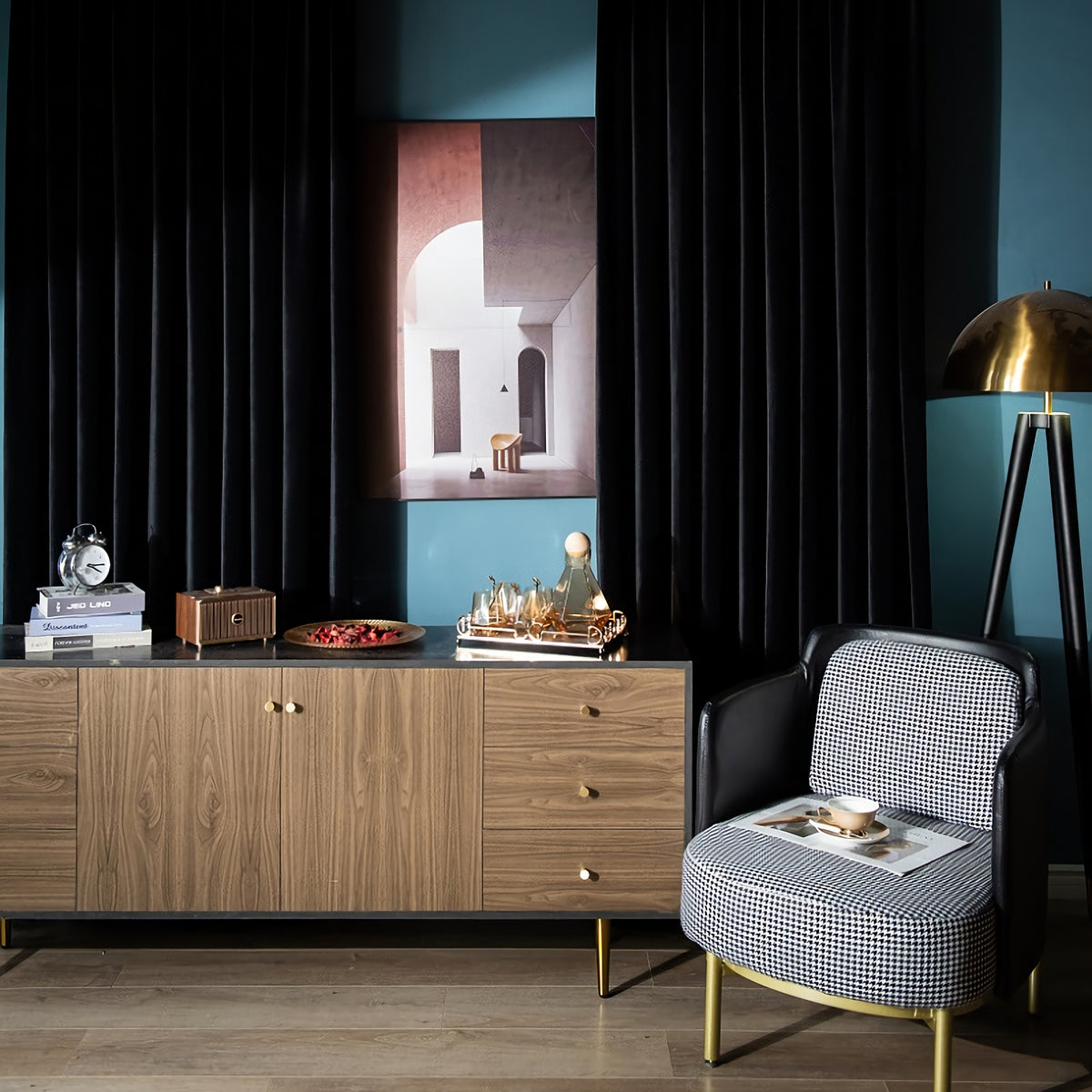 A Pair of Custom Heavy Black Velvet Curtains - Luxurious Drapery Panels for Living Room - 102 Inch Long Velvet Curtains