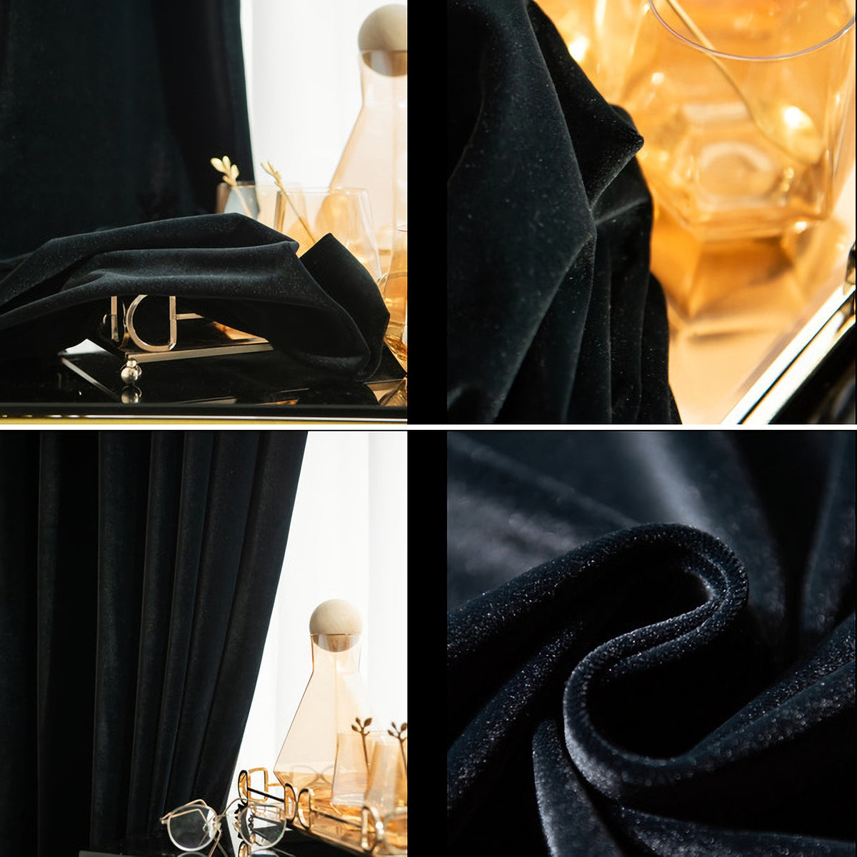 A Pair of Custom Heavy Black Velvet Curtains - Luxurious Drapery Panels for Living Room - 102 Inch Long Velvet Curtains