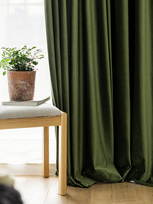 Pair of  Grass green Curtain Panels/Drapes /Window, Velvet Look Drapes for living room, Rod Pocket or Grommet/Eyelet heading, Custom Curtain