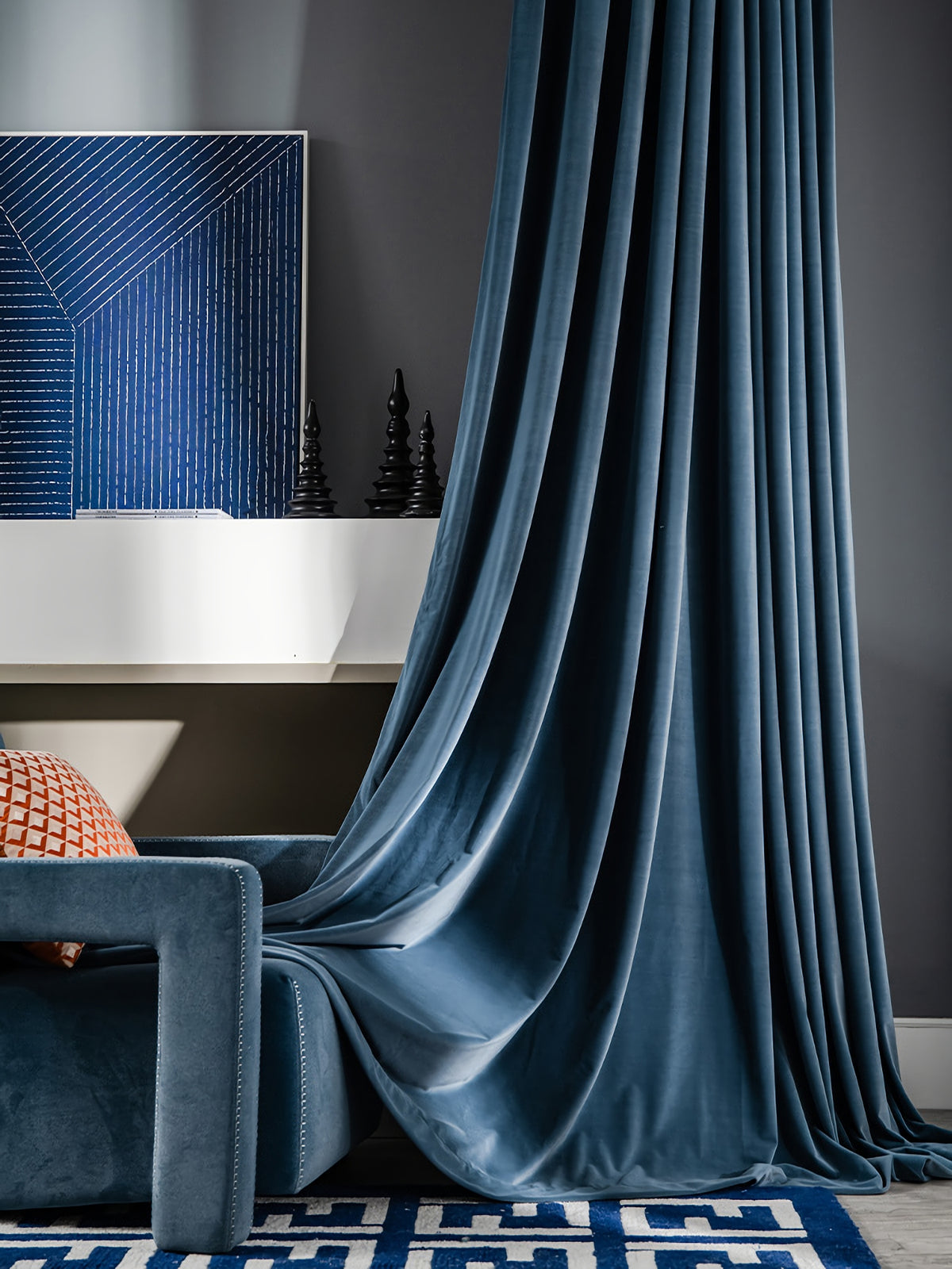 A Pair of Custom Peacock Blue Velvet Curtain Panels - Look Drapes with Rod Pocket or Grommet for Living Room Windows, Elegant Home Decor