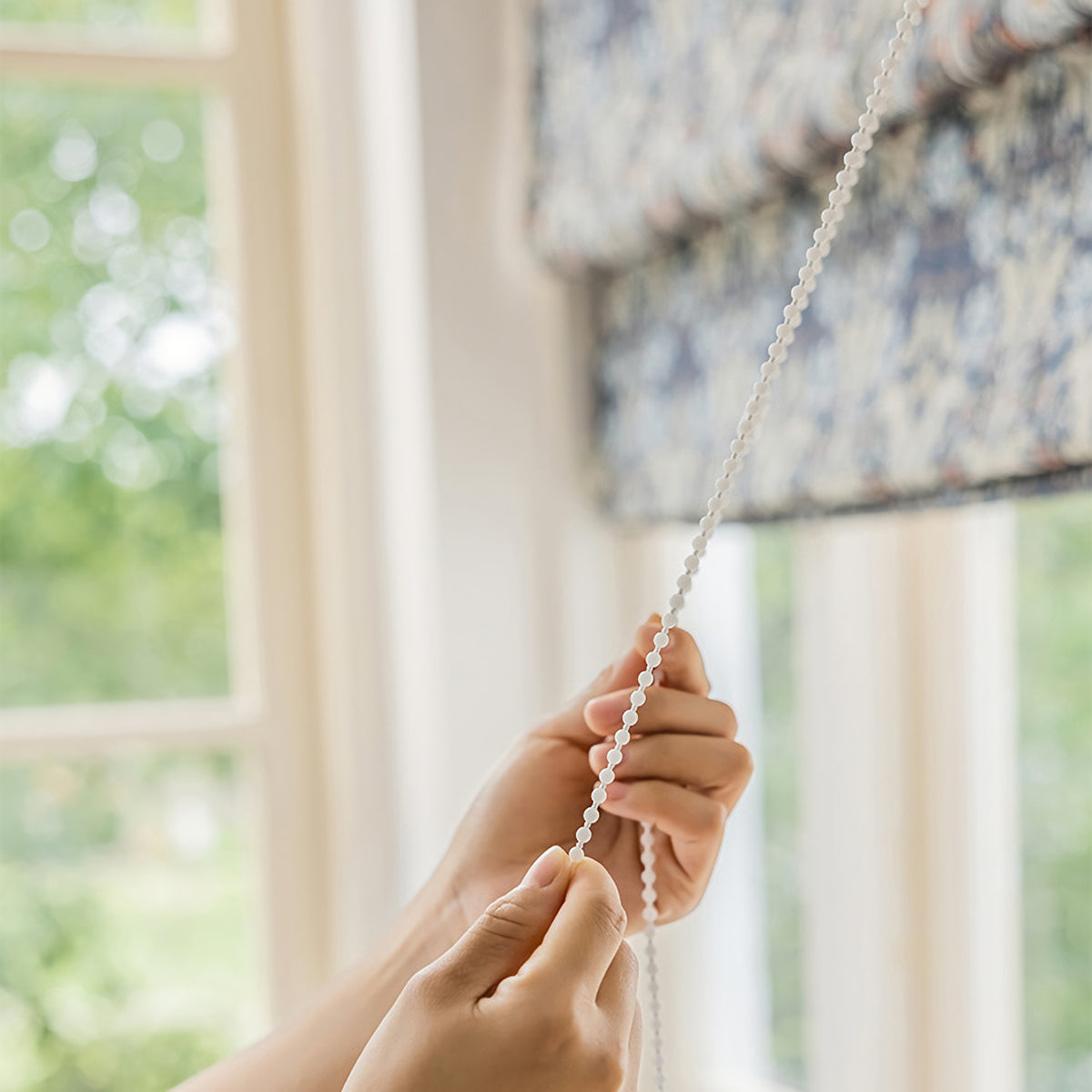 Blue Floral Flat Roman Shades for Windows, roman blinds for kitchen, Roman shades with chain mechanism, Custom window treatment