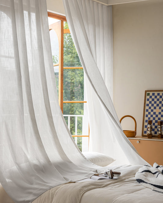 A pair of off-white Linen Blend Sheer Panels Voile Window Panels Drapes , Curtains for living room farmhouse, Custom Curtains